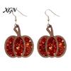 Gift for Her 1 Pair Fall Thanksgiving Pumpkin Earrings Women, Wooden Hypoallergenic Sensitive Ears Shaped Dangle Drop Earrings, Autumn Halloween