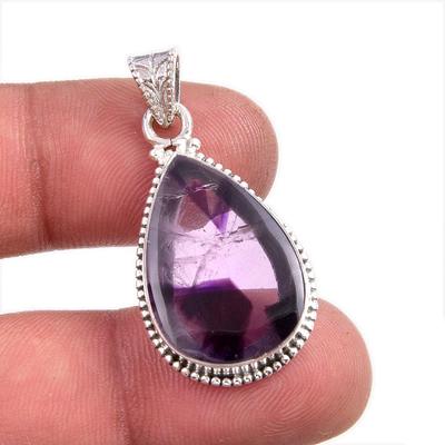 Natural Cloud Amethyst Gemstone 925 Solid Sterling Silver Gift Pendant 1.5" Z6f84