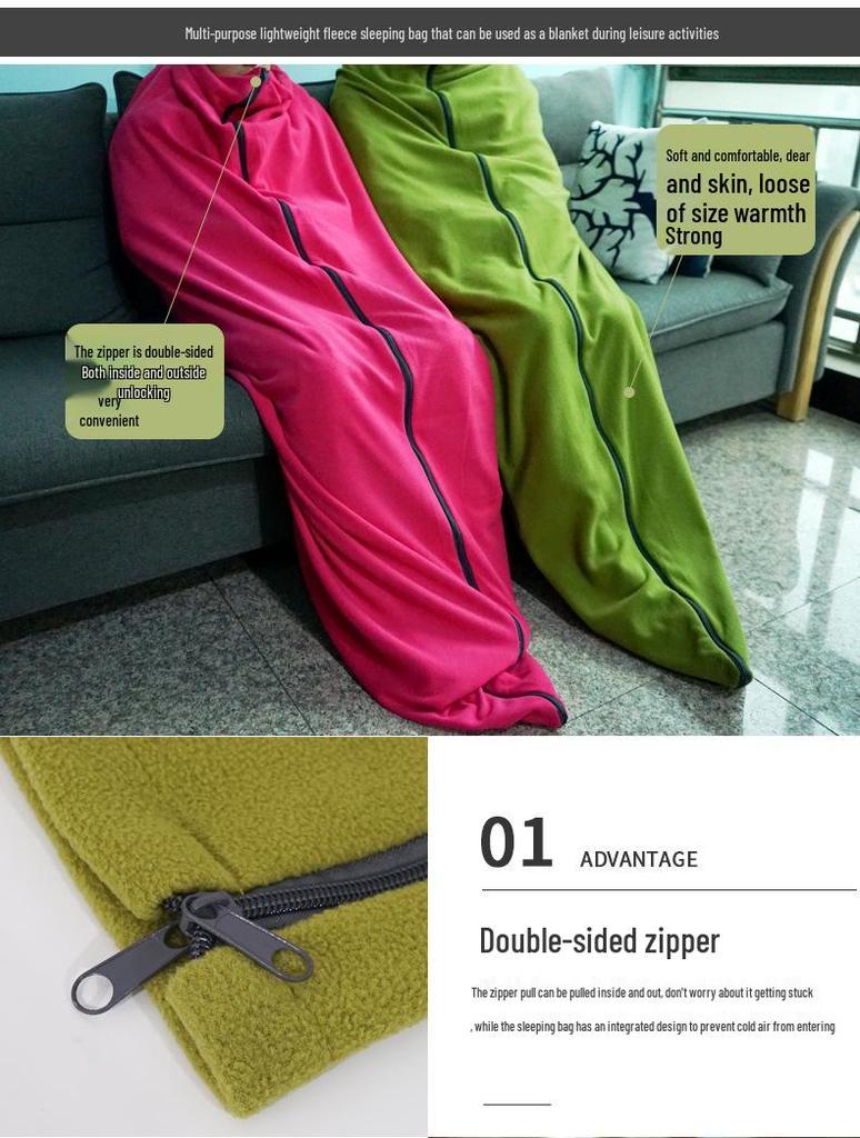 All-Season Outdoor Fleece Sleeping Bag Liner & Blanket, Warm and Anti-Dirty