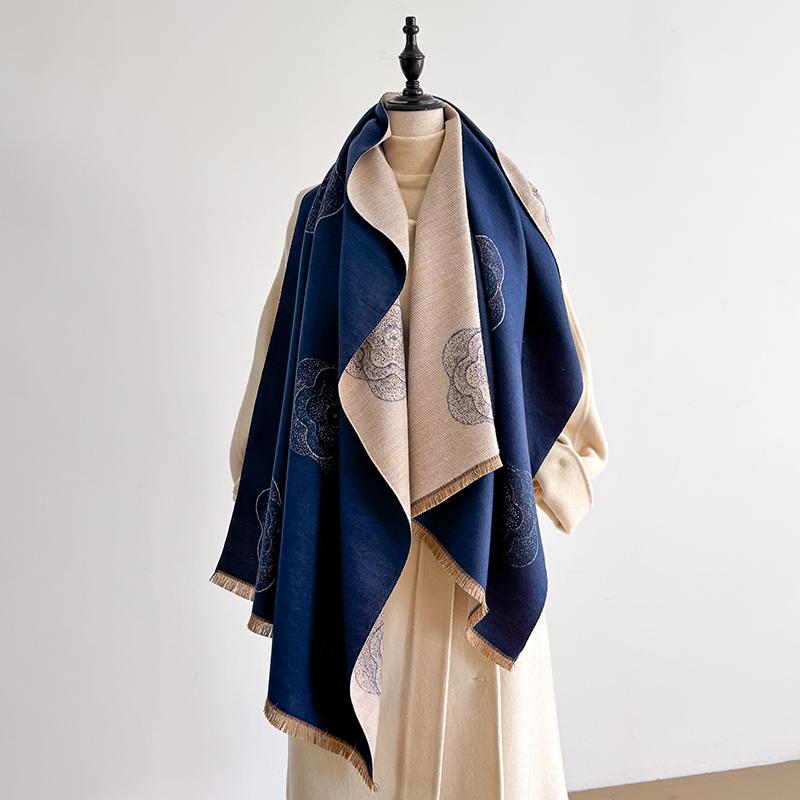 

Luxury Designer Winter Blanket Scarf Shawls For Women - Warm Floral Pashmina Print Large Wrap Imitation Cashmere Foulard