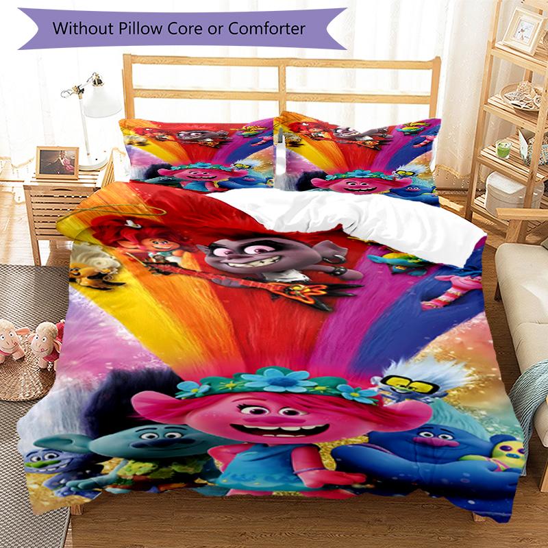 3pcs Trolls Bedding Set Duvet Cover Closure Includes 1 Duvet Cover & 2 Pillowcases, Soft and Comfortable for All Seasons.