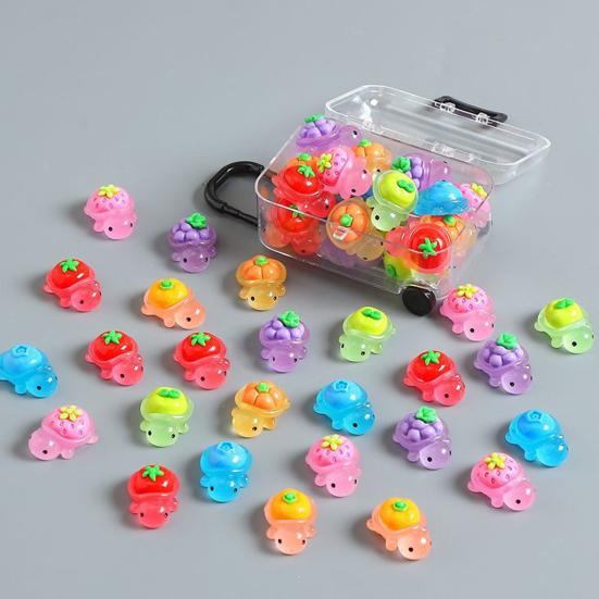 1 Set Cute Turtle Miniatures 24 Fruit And Vegetable Design Tiny Turtles In Mini Luggage Box Glow-in-The-Dark Resin Turtles for Kids Party Favors