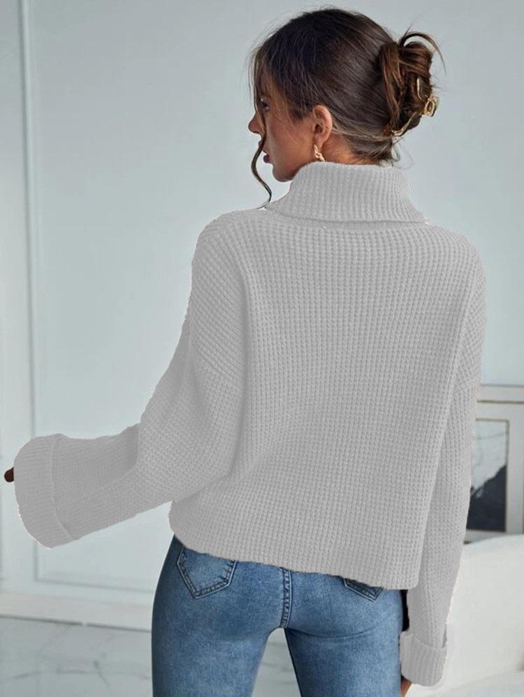 Pull à Col Haut Ample en Tricot pour Femme - Vêtement d'Extérieur Pull Décontracté Automne & Hiver