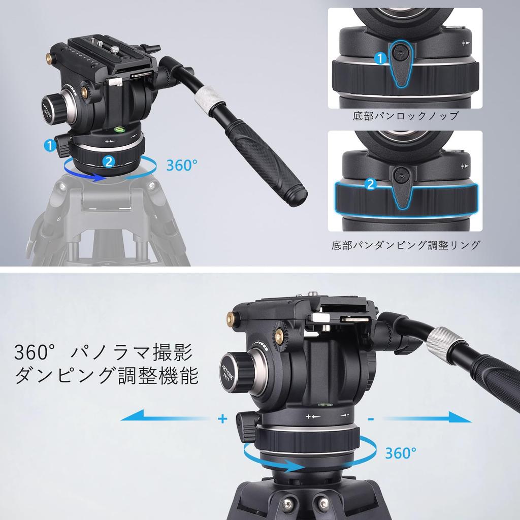 ARTCISE Fluid Video Head with Adjustable Aluminum Alloy Tripod Head with Handle for Maximum Load Capacity 12kg Damping, DSLR/Digital/SLR/Camera Video,