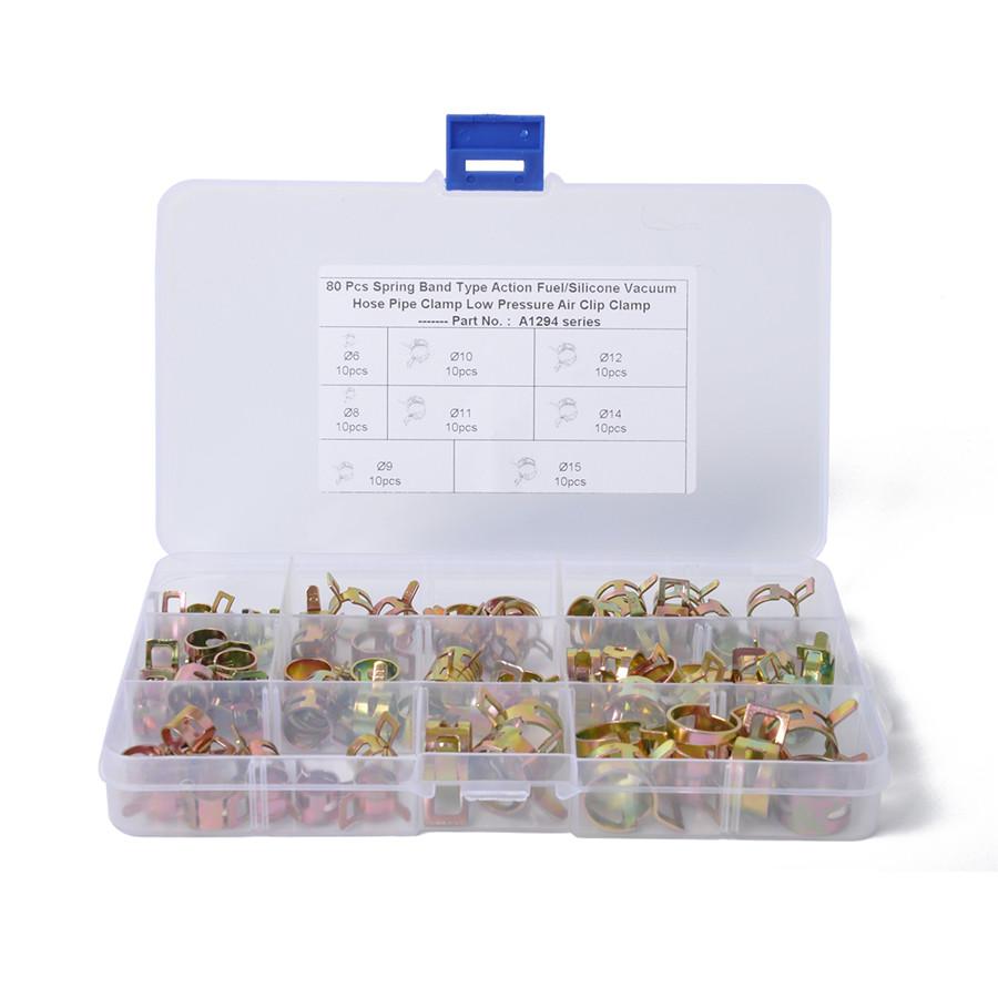 

New 80pcs 8 Kind Spring Clips Car Air Hose Water Pipe Fuel Line Tube Fastener Clamps