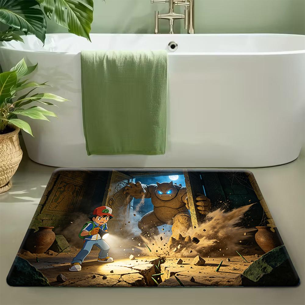 Cute Anime Pikachu Starry Fireworks Night View Soft Flannel Non-Slip Absorbent Home Floor Entrance Doormat Rug 40x60cm