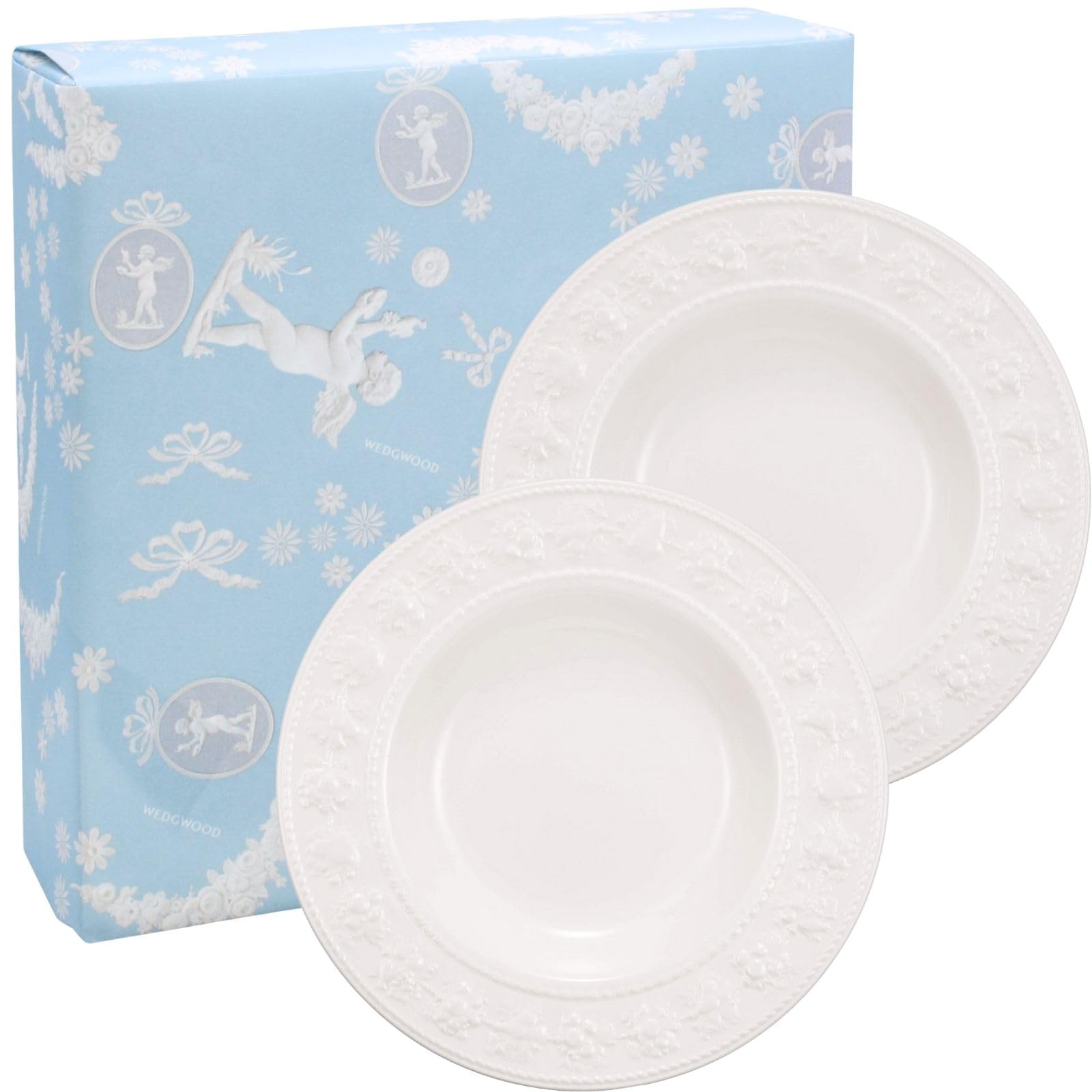 Wedgwood Official Wedding Gift Wrapping: Festivity Ivory Pair Soup Plates, 23cm, Wedding Tableware, Gift for the Bride and Groom, aB1054020, Officiall