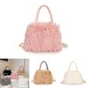 Solid Color Plush Handbag With Zipper And Chain For Women