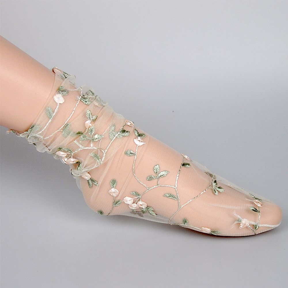 Fashion Summer Thin Floral Breathable Mesh Socks Transparent Long Socks Flowers Socks