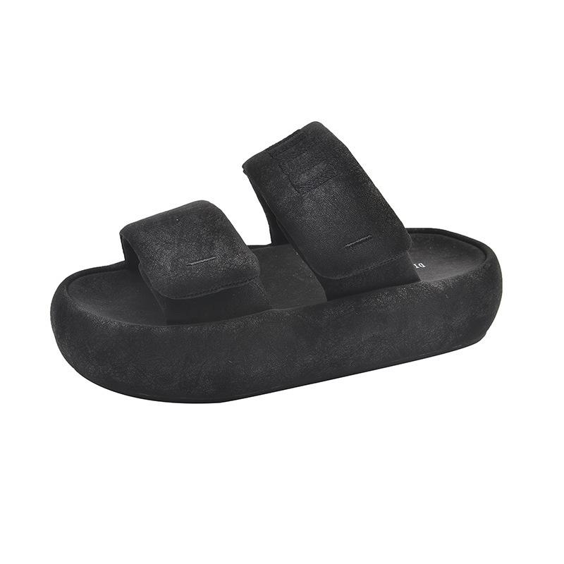 

Платформенные хлебные крутые тапочки женские летние новые модные на липучке женские красивые летние пляжные сандалии 40 чёрный