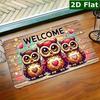 2D Flat Welcome Owls Wood Grain Background Flannel Door Mat Non Slip Cute Animal Rug For Entryway Kids Room Floor