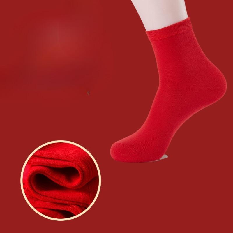 Pure Cotton Men's and Women's Pure Cotton Socks, Wedding and Autumn Winter Red Socks, Large Red Character Stockings with Mid-calf Length