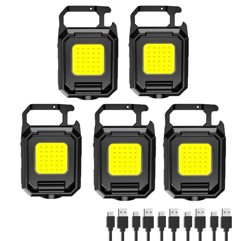 Multi Functional LED Flashlight Three Head Keychain Light USB Rechargeable Outdoor Waterproof Lighting Spotlight Work Light