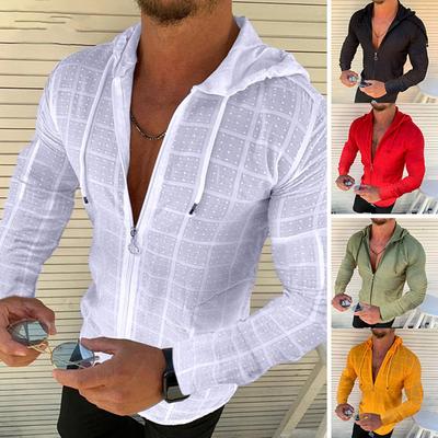 New Men's Shirt Casual Long Sleeve Zipper Shirt Slim Fashion Hooded T-shirt Social Men's Top