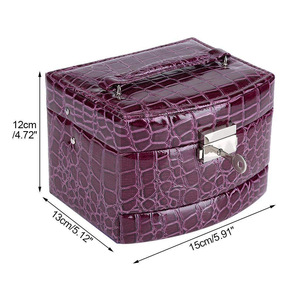 Portable Jewelry Box Storage Multi Layer Organizer Case Ring Earring Necklace Mirror Purple