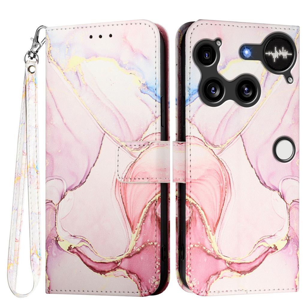 For Nothing Phone (3) 5G Case with Strap Marble Pattern Leather Phone Cover Card Holder