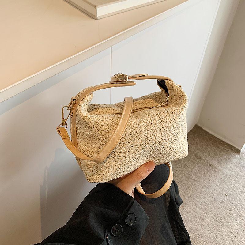 Summer Womens Woven Shoulder Bag With Zipper Closure For Casual Daily Use