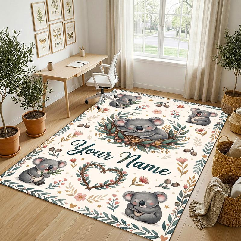 Floral Garden Theme Crystal Velvet Rug Personalized Custom Name Text Soft Floor Mat Home Decor