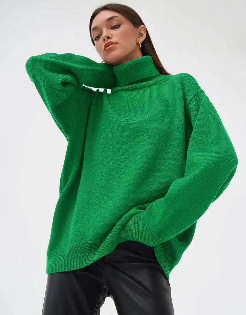 2025 Autumn/Winter High Neck Women's Solid Color Knitted Sweater European & American Style