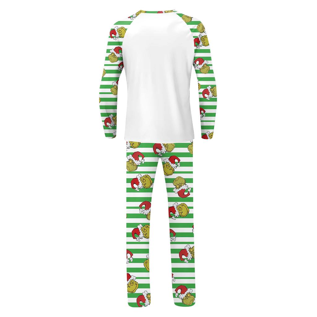 Christmas Family Matching Pajama Set with Printed Round Neck Long Sleeve Top and Pants for Parents and Kids