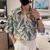 Fashion Vintage Printed Shirts Men's Clothing Polo-Neck Summer New Single-breasted Casual Loose Japan Style Short Sleeve Shirts