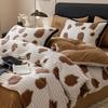 New Thickened Warm High Gram Weight Half Fleece Milk Fleece Jacquard Four-piece Set Bed Sheet Mattress Leopard Print