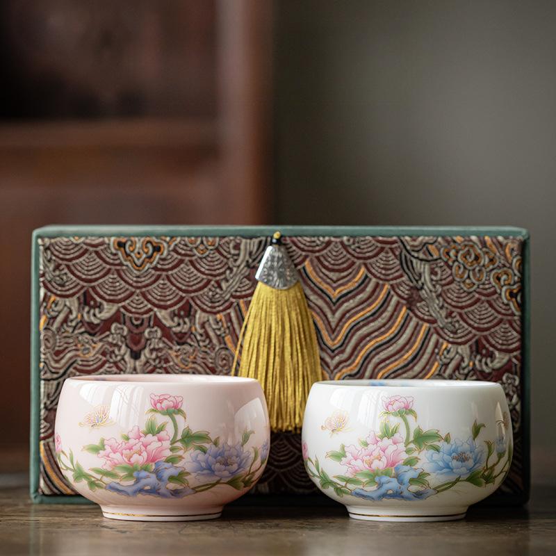 Nefritová čajová miska ze suetu Ručně vyráběné japonské keramické čajové misky Porcelánová ochutnávací čajová souprava pro domácnost Čínské kung-fu čajové nádobí Mistrovské šálky Dárková krabička
