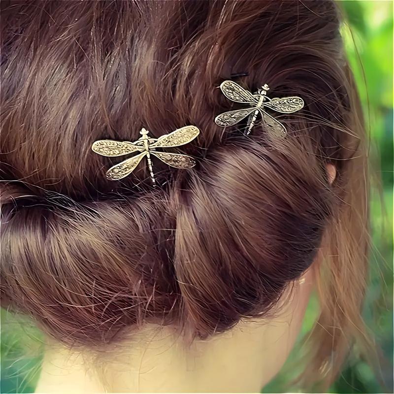 1 Pair Antique Silver Dragonfly Shaped Hair Clips Metal Hair Clips Elegant Side Hair Braids Hair Buns Ladies' Elegant Hair Clips