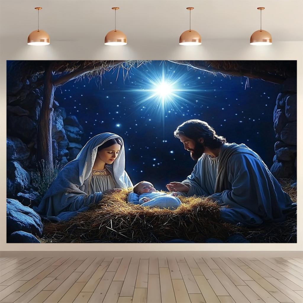 Classic Nativity scene Christmas photography background - Religious festival background Christmas decoration polyester