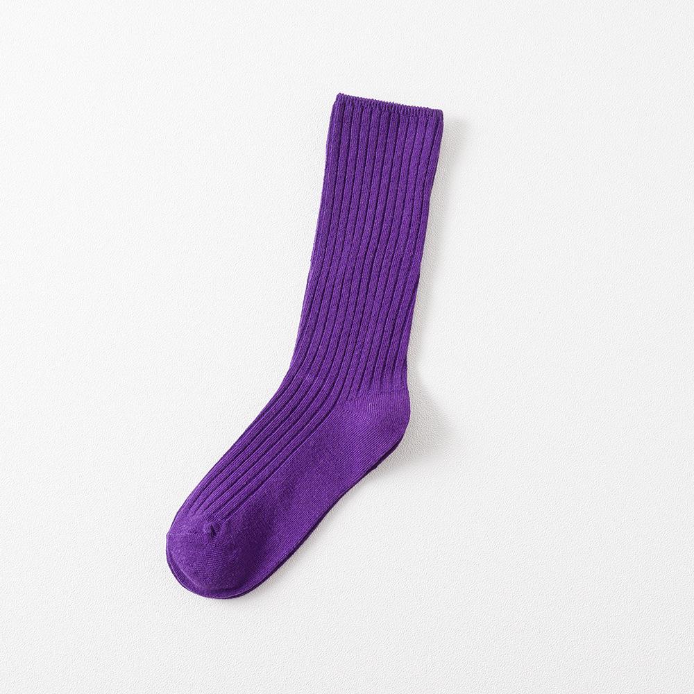 Women's Striped Double Needle Pile Socks: Pure Color, Long Cotton for Autumn/Winter, Trendy & Stylish.