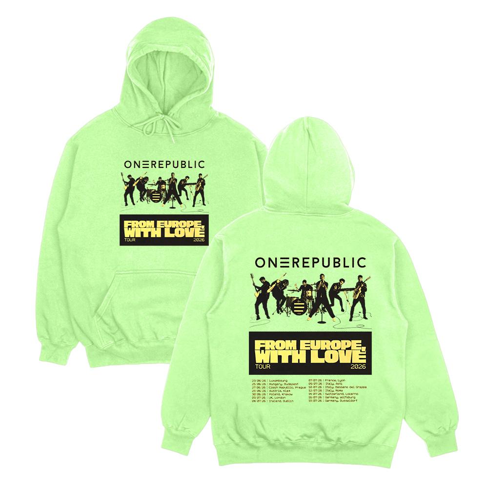 

OneRepublic From Europe with Love Tour 2026 Hoodies Unisex High Street Sweatshirts Punk Pullovers Fashion Personality Streetwear XXXL світло-зелений колір