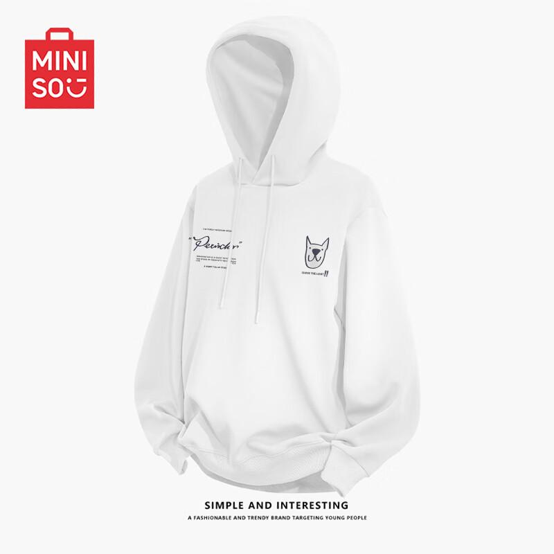 MINISO Men's Heavyweight Oversized Hooded Sweatshirt with American Dog Graphic