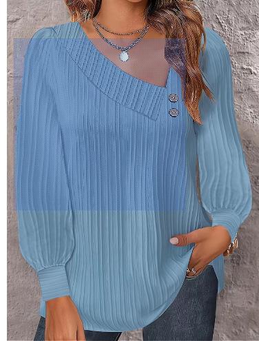 2024 Independent Station Wish Amazon, Spring and Summer Simple Fashion V-neck Button Solid Color Long-sleeved Shirt Women