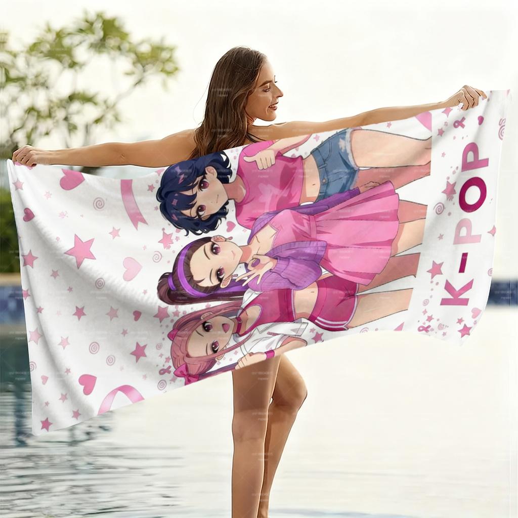 1pz Telo Mare Gruppo K-POP, Asciugamano con Design Cuori Stelle Nastro, Morbido Asciugamano Piscina Bagno per Fan K-POP, Regalo Ideale per Fan