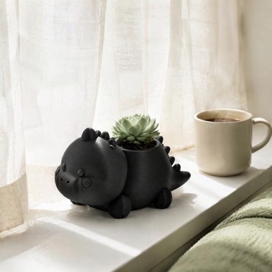 PLA Material Planter 3D Printed Dinosaur Shaped Succulents Pot, Cute for Small Cactus Mini Plants, Decorative Desktop Flower Unique Gardening