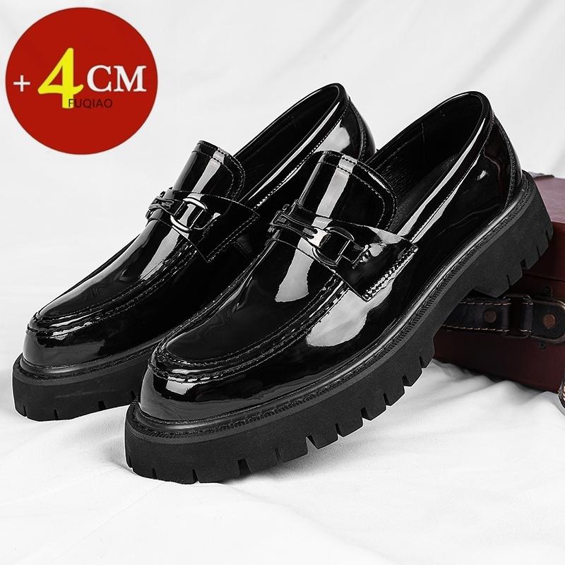 Men's Casual Leather Shoes Spring Autumn New Style Slip-On 4CM Thick Bottom Heightening Retro British Style Large Head Loafers