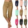 Calças para mulheres Casual Verão Cordão Cintura Elástica Calça Com Bolsos