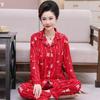 Festive Red Pure Cotton Long-Sleeve Pajama Set for Middle-Aged & Elderly Women (2026)