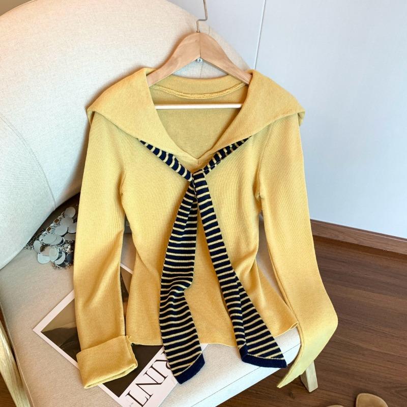 

Knitted sweater women s autumn fashion age-reducing versatile top one size fits all жёлтый