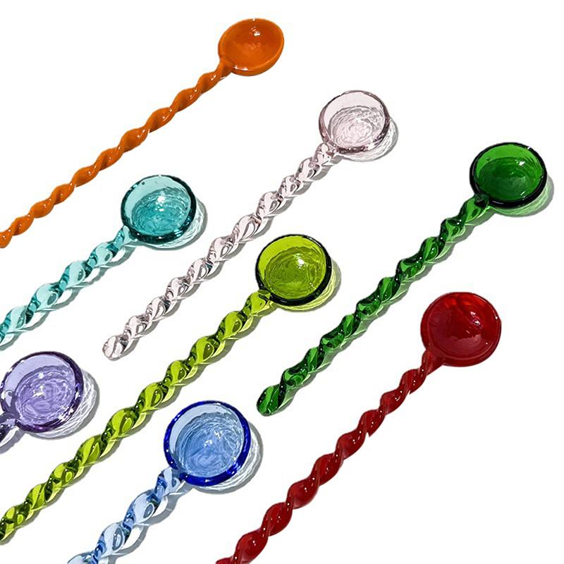 Glass Coffee Scoops With Long Handle Colorful And Cute Teaspoon Kitchen Accessories Milk Dessert Ice Cream Spoon
