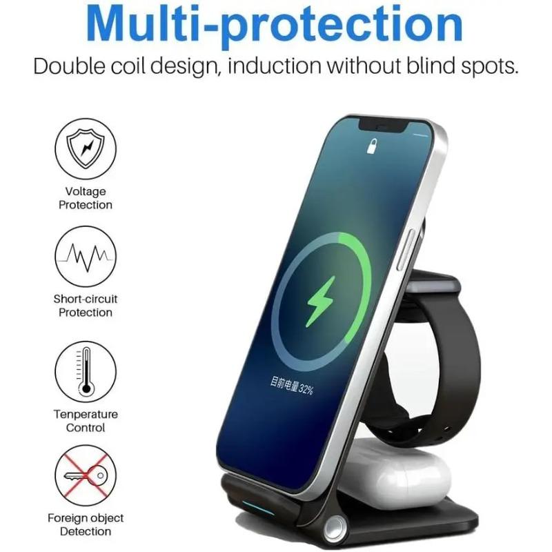 Kabelloses Ladegerät Faltbare 3-in-1 Kabellose Ladestation Schnellladeständer für iPhone 15 Samsung Galaxy S24 Xiaomi