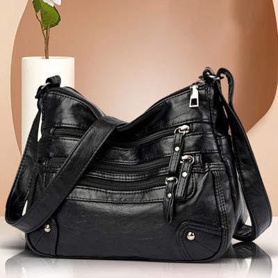 Borsa a Spalla da Donna Nuova Pelle PU Morbida Borsa a Spalla Messenger da Donna Multistrato con Doppia Cerniera
