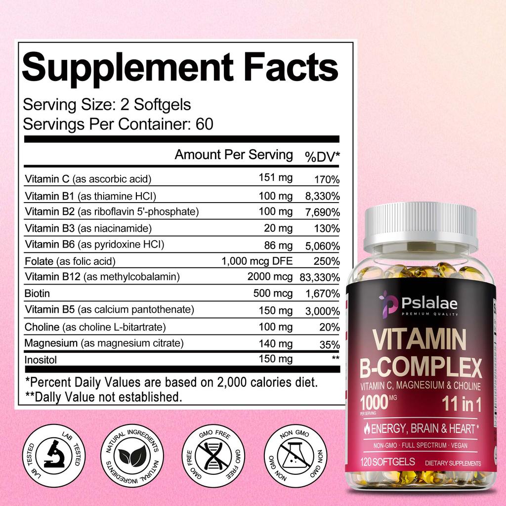 Complex B Vitamin Capsules, Containing Vitamin B1, Vitamin B2, Biotin, High-potency Formula, Suitable for Adults.