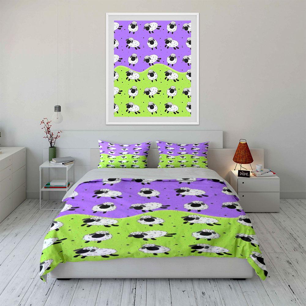 Cute Sheep Pattern Bedding Set Multiple Sizes Kid'S And Adults' Bedroom Exquisite 3Pc Bedding Set, Gift
