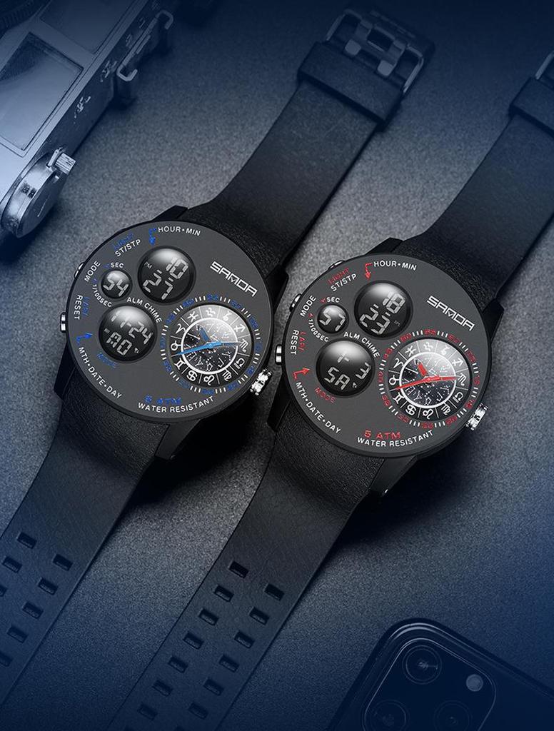 Sanda Men's Multifunctional 12 Constellation Dial Waterproof Electronic Watch