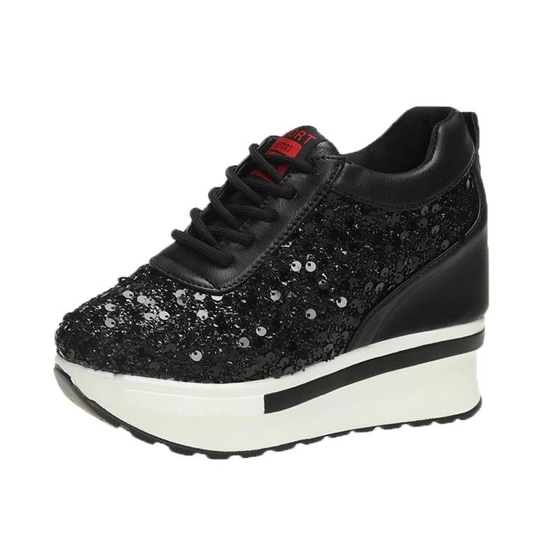 

Мода 2024 Весна и Осень Модные Круглые Носки Однотонные Блестки Повседневные Вулканизированные Туфли С Поднятым Внутренним Шнуровкой Женские 38 чёрный