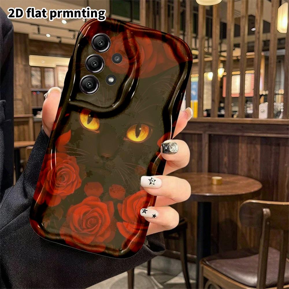 Phone case: 2D flat, suitable for Samsung Galaxy A34 A35 M05 M06 S20 S22 S21 FE Plus 5G protective case, dark little black cat, perfect Christmas and