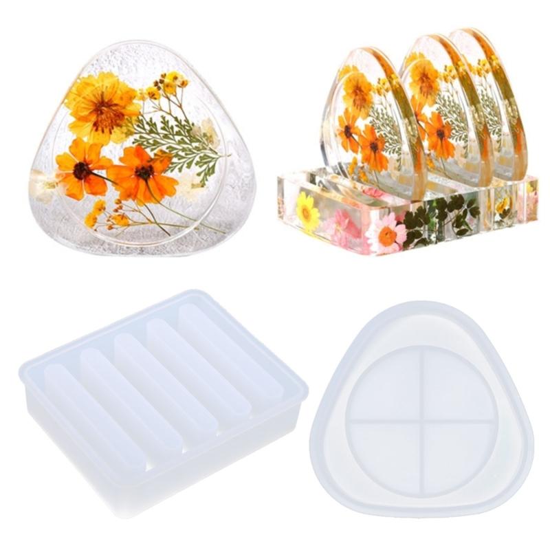 Reusable Epoxy Resin Molds Silicone Triangular & Round Coaster Molds for DIY Coaster & Storage Rack DIY Resin Art Tool