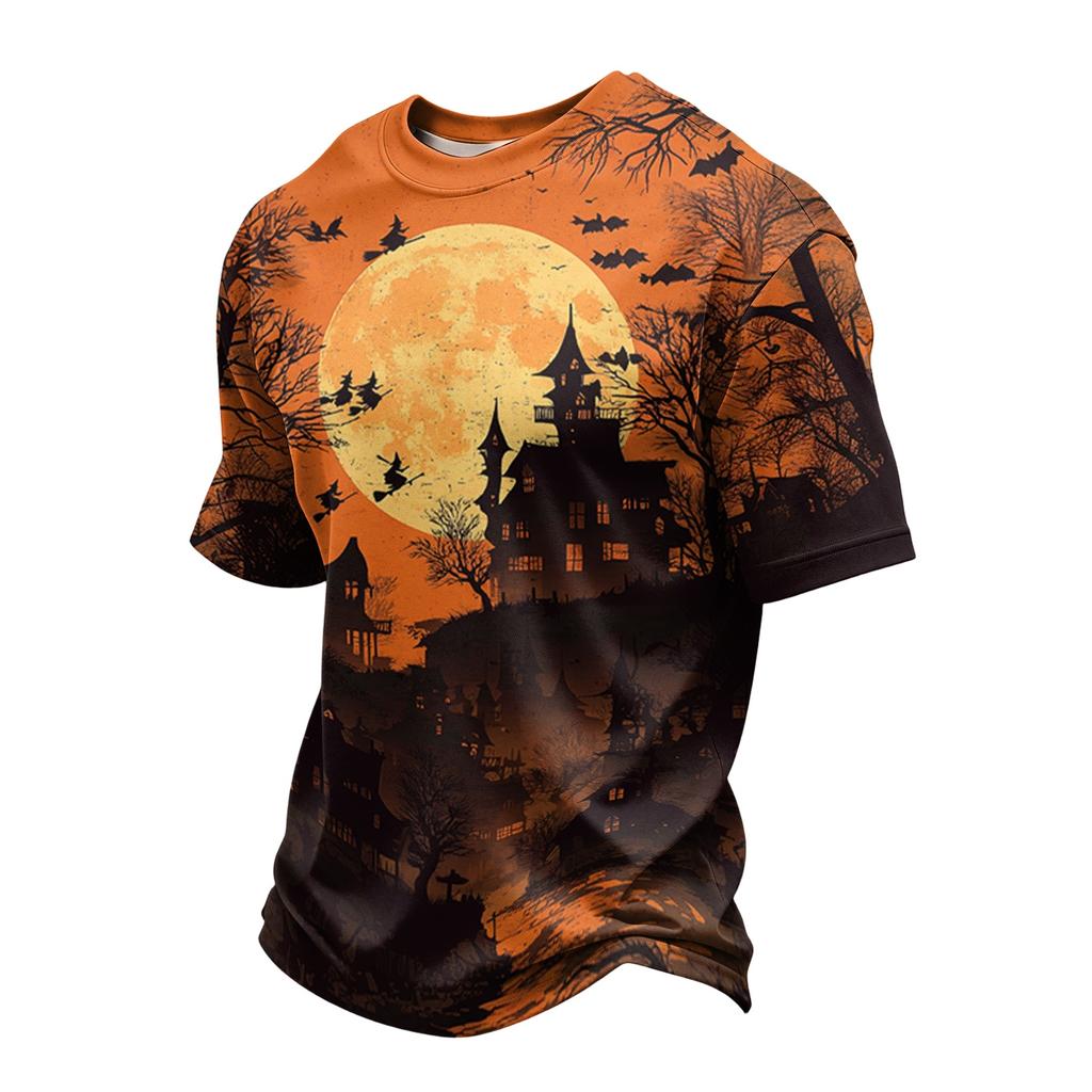 Men's Lightweight Quick-Dry Mesh Short Sleeve Round Neck T-Shirt with Halloween Print
