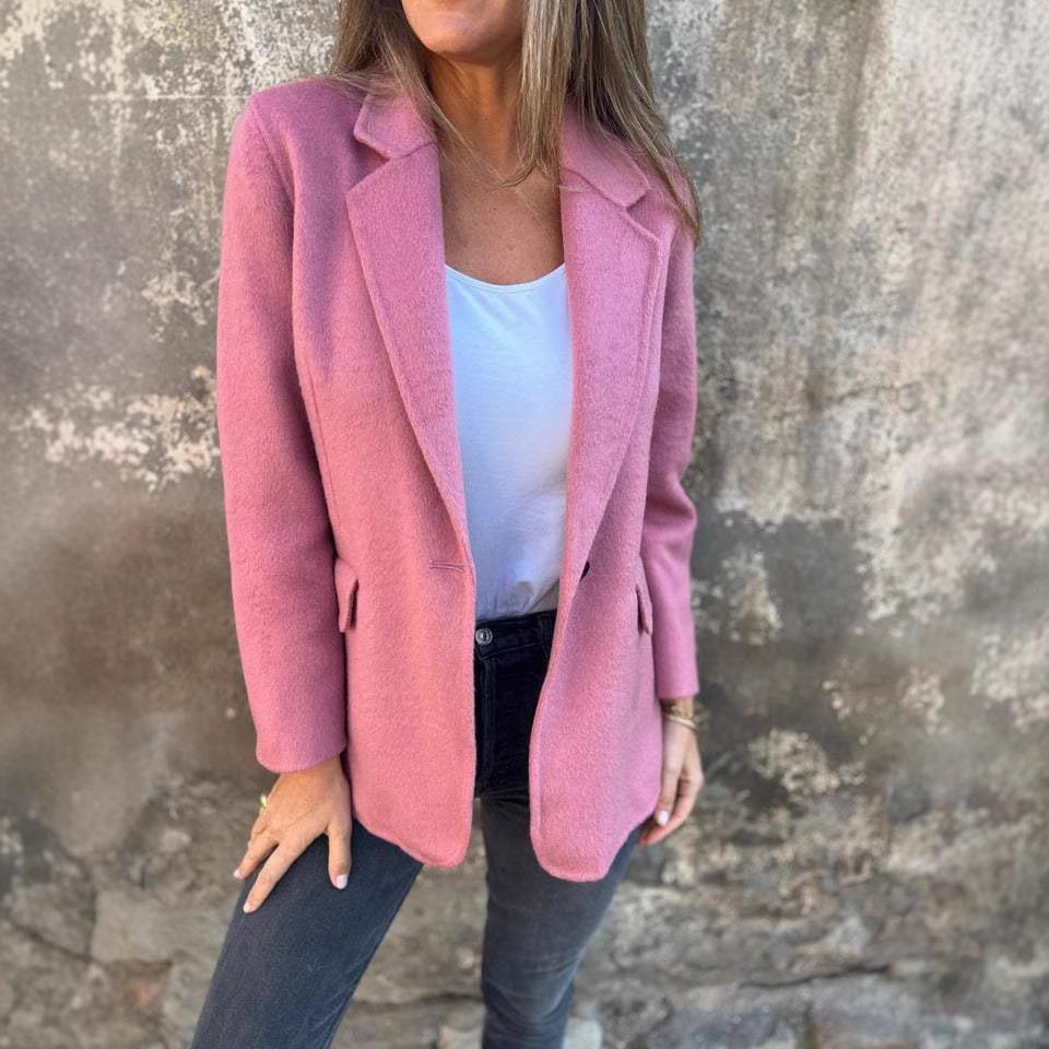 Women's Casual Woolen Turn-Down Collar Button Suit Jacket for Autumn/Winter 2025